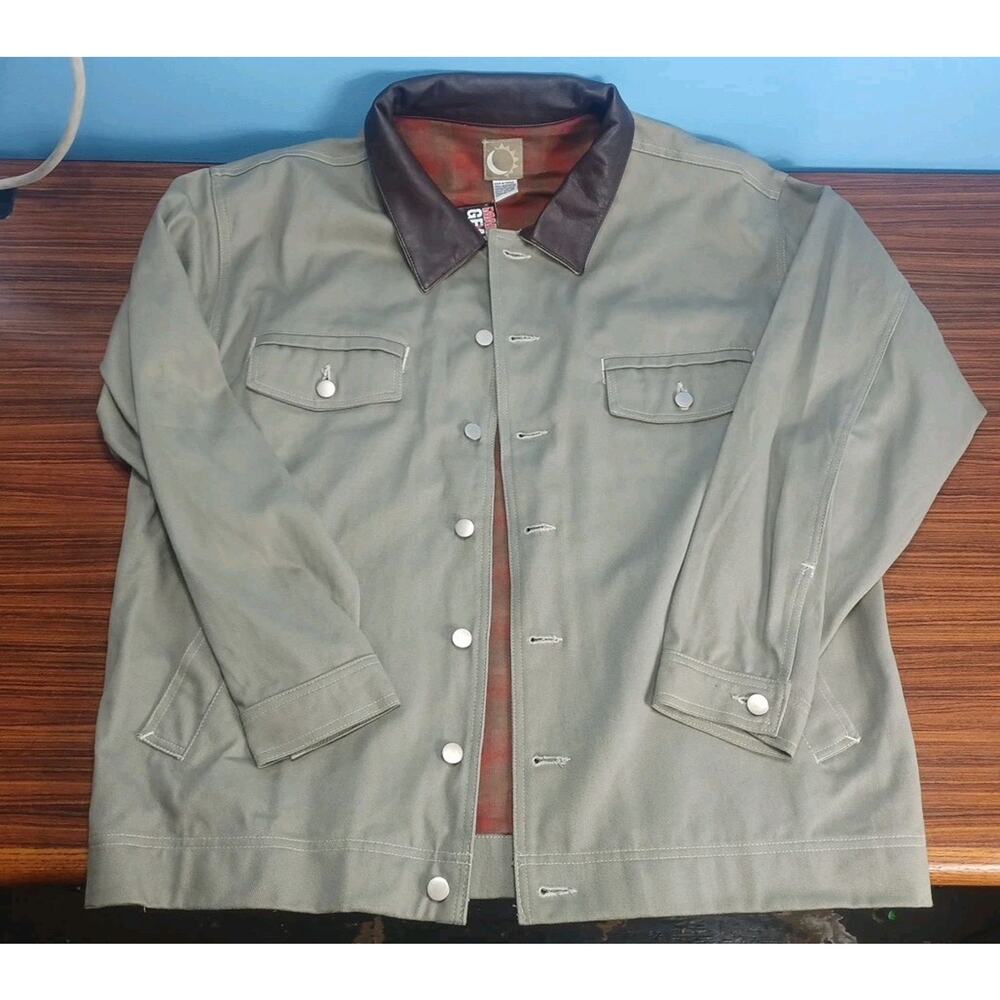 Vintage 90s Marlboro Mens XL Flannel Lined Leather Collar Trucker Jacket Gray